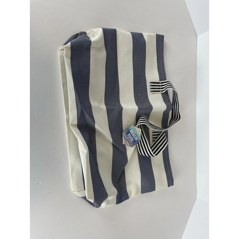 Beach Tote, Mesh, White And Blue Stripes With‎ Handle